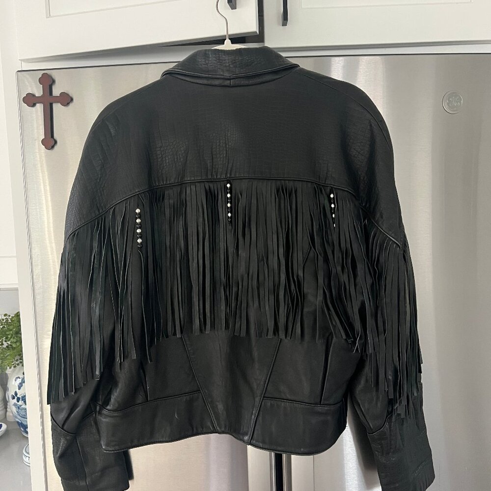 Vintage Black Leather Fringe Jacket - Picture 7 of 9